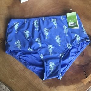 Kate Spade high waisted blue seahorse swim bottoms